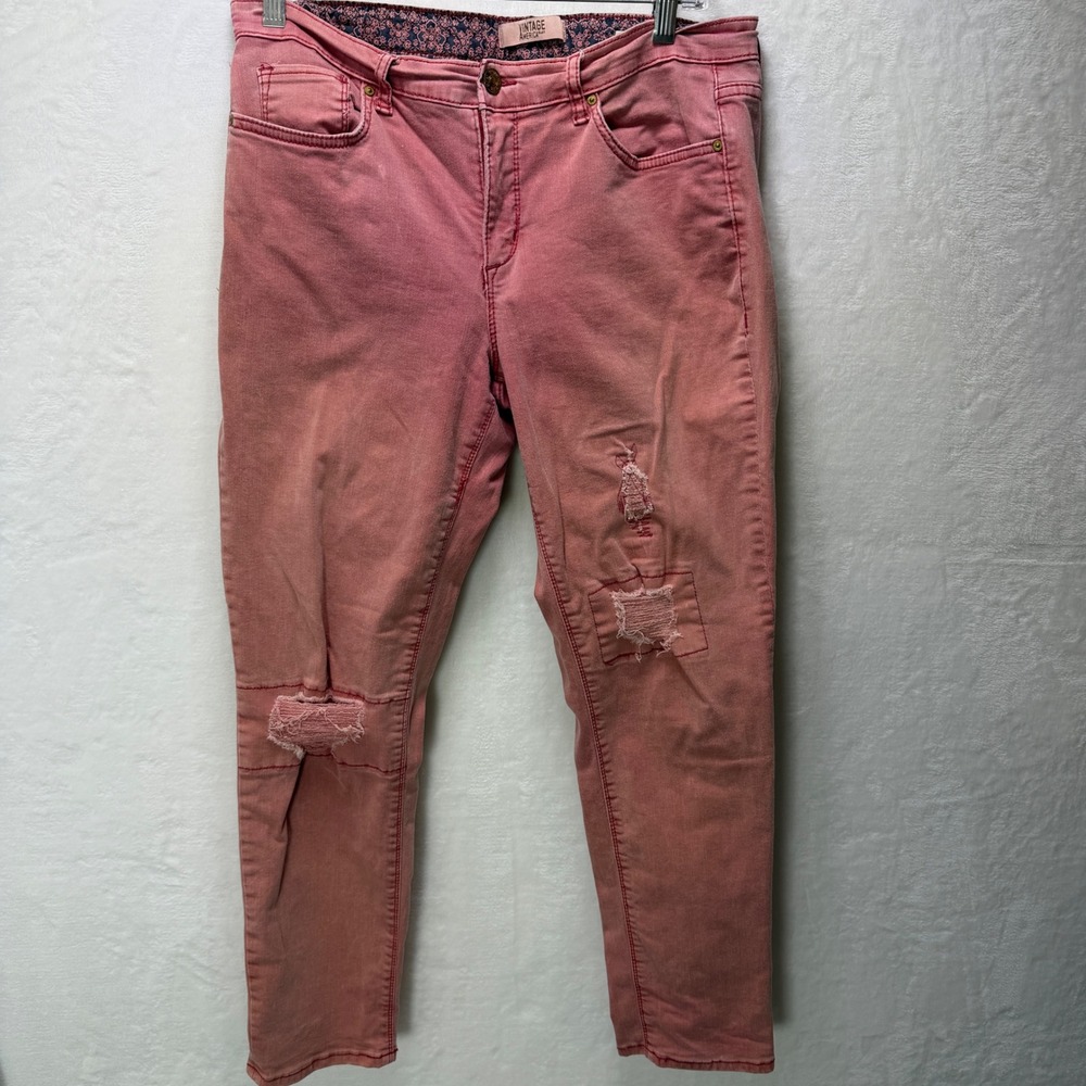 Vintage America Blues Pink 10R/30 Bestie Jean Distressed Slim Boyfriend Cropped
